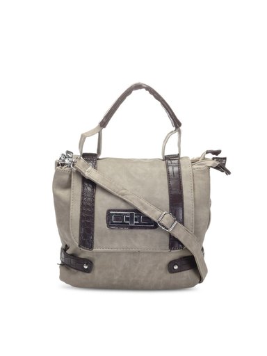 Kiara Women Grey & Brown Handbag