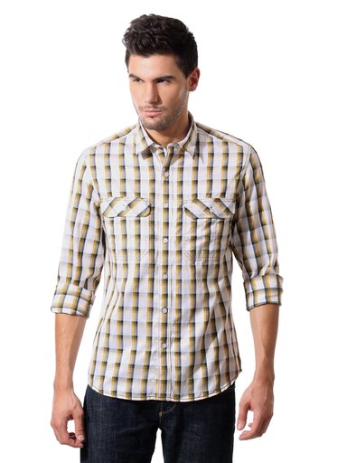 John Players Men White Check Shirt