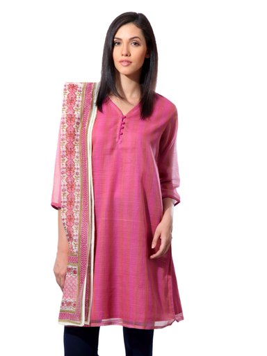 Fabindia Women Printed Pink Chanderi Stole