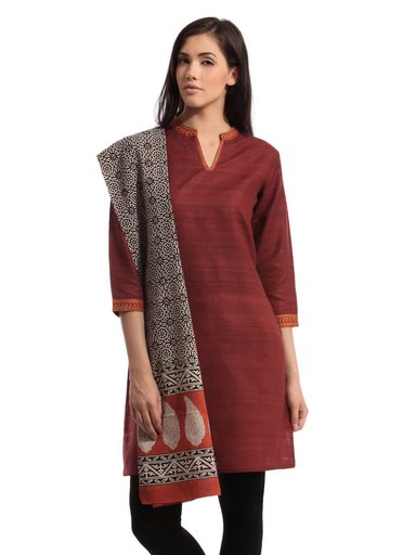 Fabindia Women Printed Beige & Rust Stole