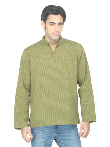 Fabindia Men Striped Green Kurta