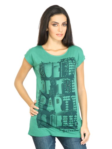 Flying Machine Women Graphic Green Tshirt