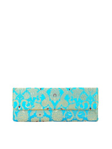 Fabindia Women Blue Silk Clutch