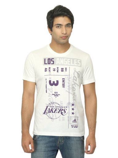 ADIDAS Men Printed White T-shirt